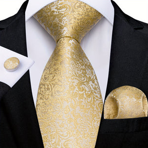 Classic Striped Tie Set For Men Blue Yellow Ties Trendy Woven Necktie Hanky Cufflinks Set Business Tie, Ideal choice for Gifts