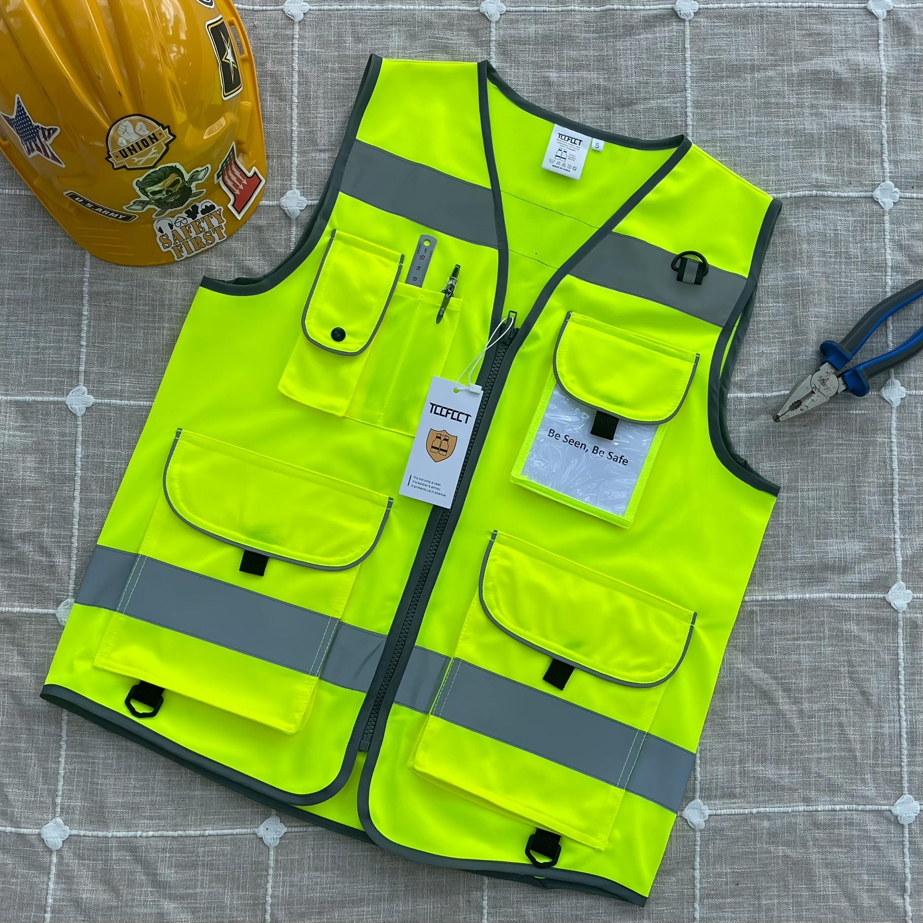 TCCFCCT Bison Series ANSI/ISEA 107-2020 Compliant Safety Vest for Men & Women - Reflective Vest with 9 Pockets, Premium 120g Polyester, Reinforced Stitching, Adjustable Straps & Storage Pockets for Construction, Surveyors, Dr