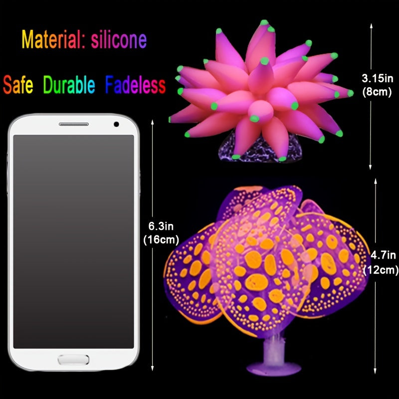 4pcs Glowing Aquarium Plants - Silicone Coral, Mushroom, Sea Anemone & Grass Decorations