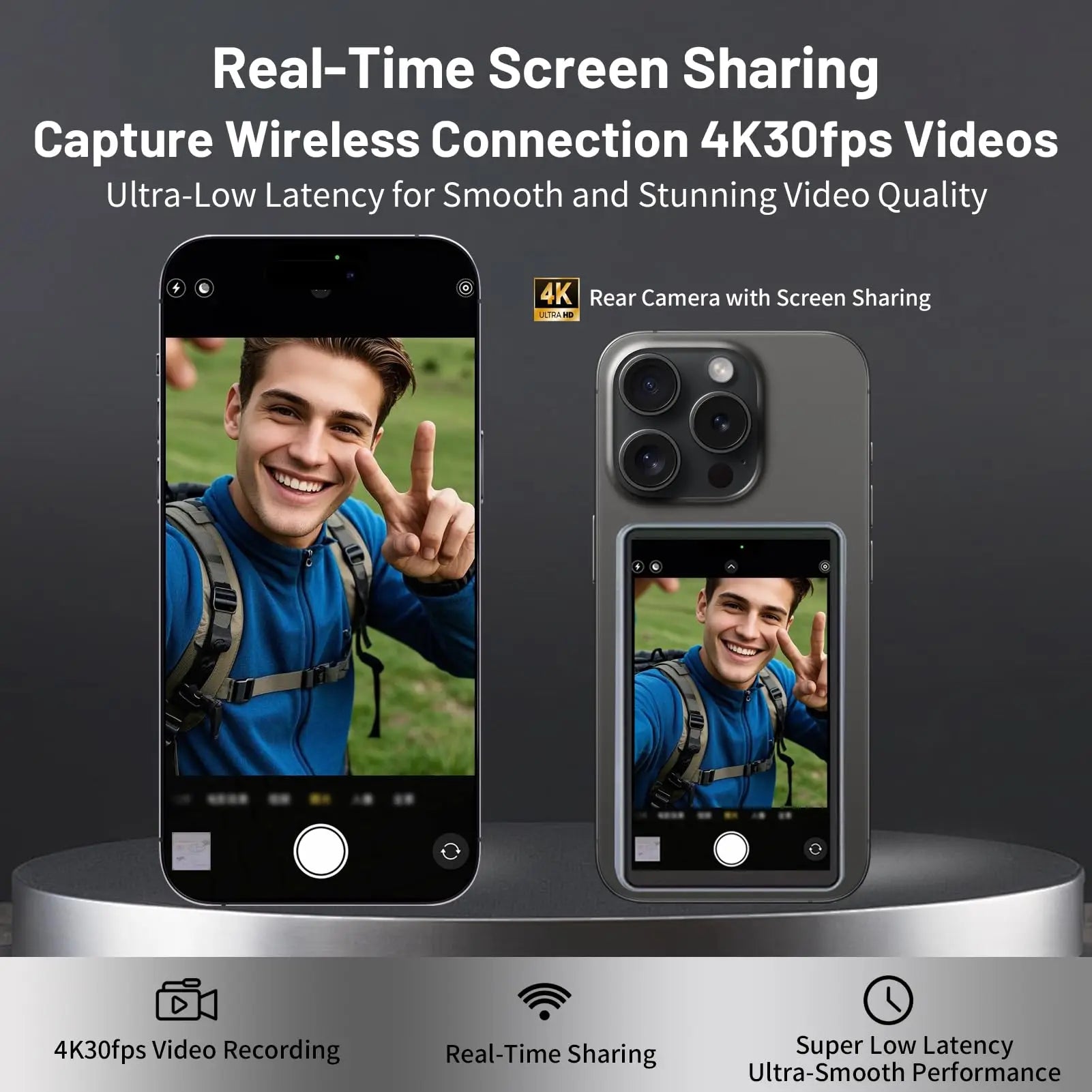 Phone Vlog Selfie Monitor Screen Portable Back Camera Monitor with Magnetic Connection and Remote Control for Selfie Vlog Live