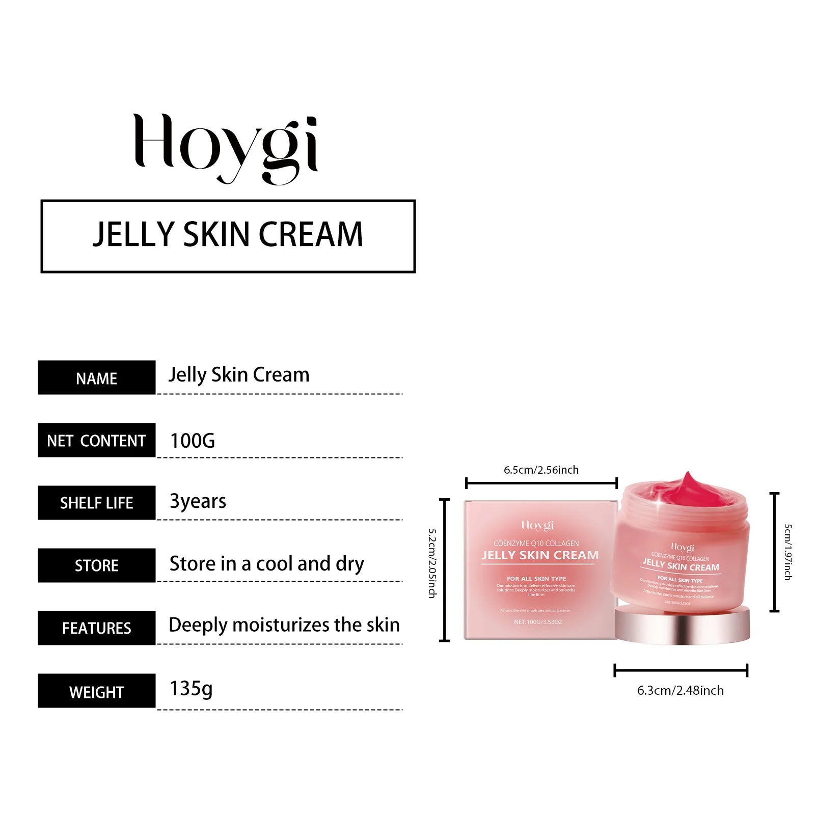 Hoygi 100g Collagen Jelly Cream Hydrating Brightening Face Shrinks Pores Skincare Lightweight Lighten Fine Lines Nourish Gel