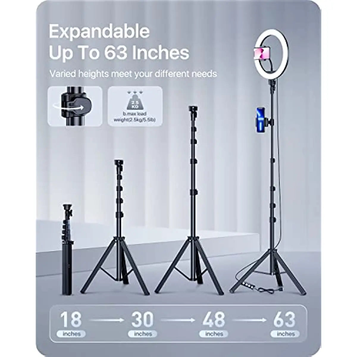 10" Ring Light 63" Tripod Stand,LED Selfie Ring Light & Bluetooth Remote,Extendable Cell Phone Holder for YouTube TikTok Video