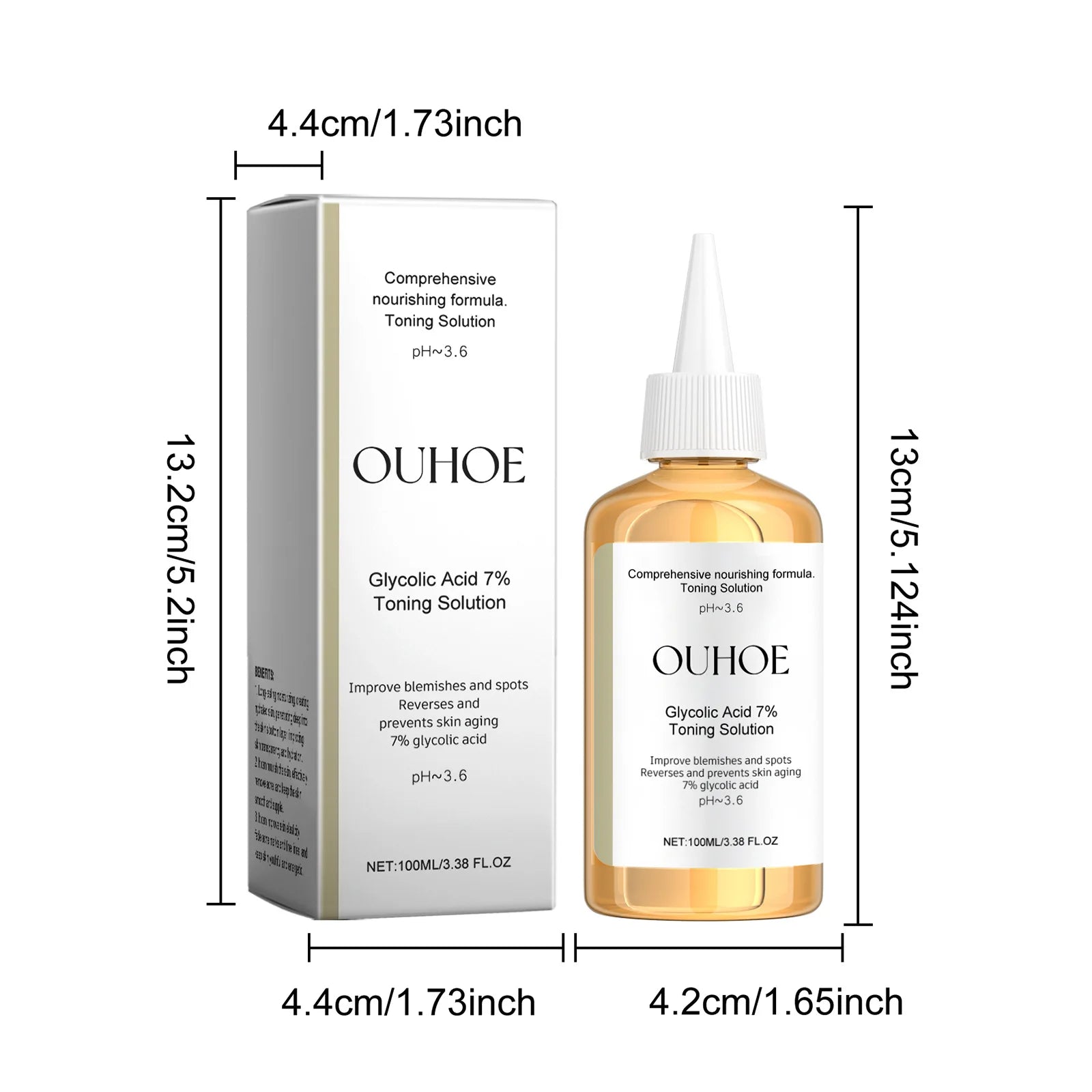 Ouhoe 100ml Glycolic Acid 7% Toning Solution Facial Toner Shrink Pores Repair Facial Oil Control Reduces Pimple Blackheads Toner
