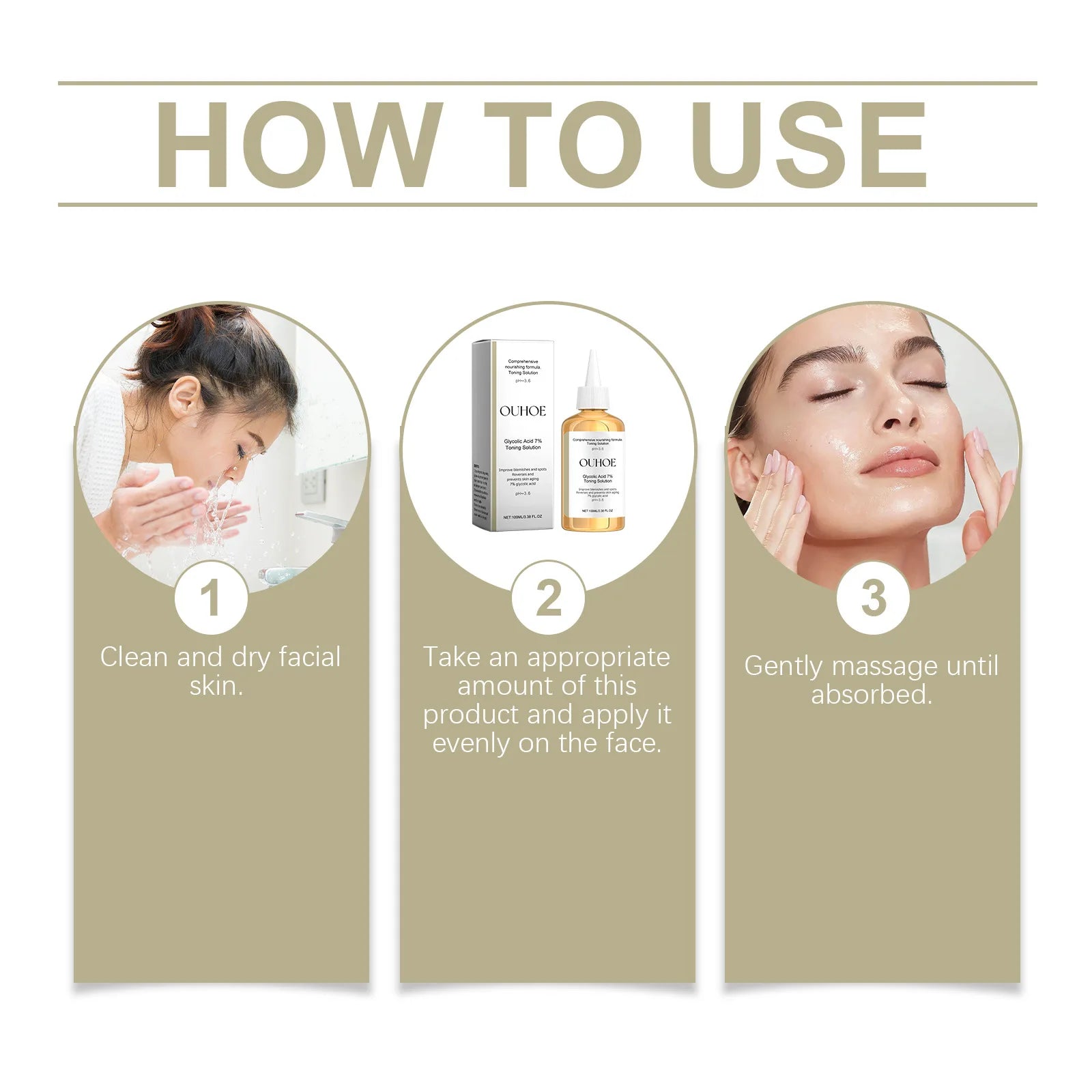 Ouhoe 100ml Glycolic Acid 7% Toning Solution Facial Toner Shrink Pores Repair Facial Oil Control Reduces Pimple Blackheads Toner