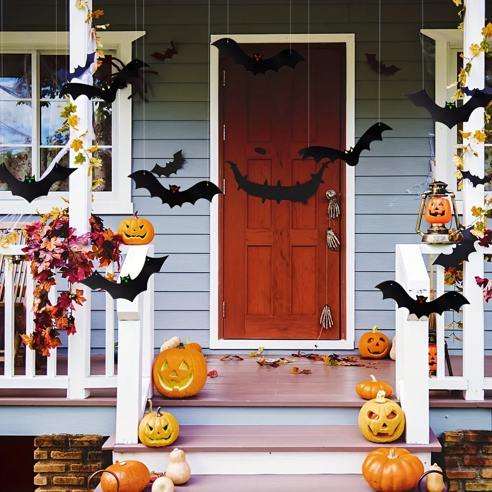 12 Pcs Halloween Christmas Party Decorations Flying Bats with Glowing Eyes Outdoor Yard Tree Hanging Wind Chimes Home Decor