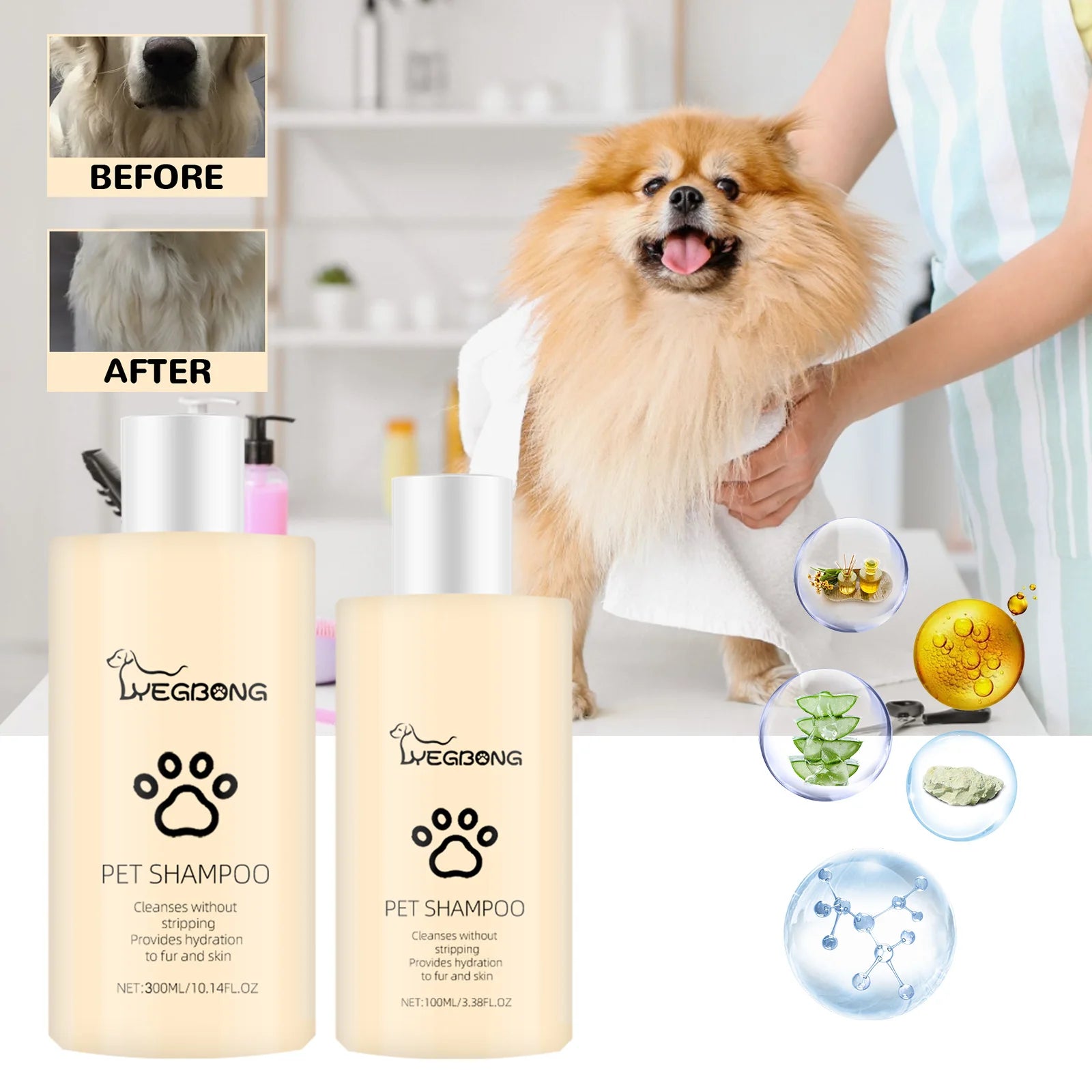 Yegbong Pet Hair Cleaning Shampoo for Cat And Dog Remove Stains Mite Removal Reduce Itching Deodorant Smoothing Pet Hair Shampoo