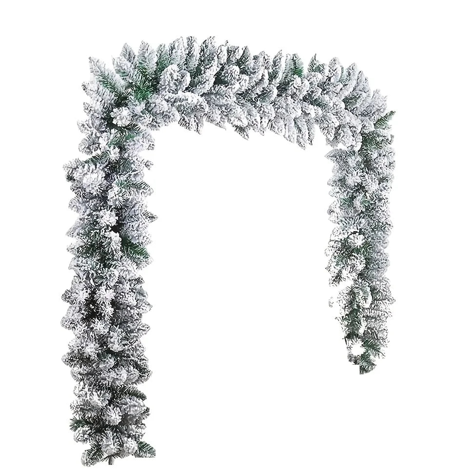1pc 9FT Snow Flocked Christmas Garland, White Pine Garland for Xmas Tree, Stairs, Fireplace, Winter Holiday Decor.