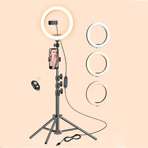 10.2 inch Selfie Ring Light with Tripod Stand & 2 Phone Holders, Dimmable Led Camera Ringlight for Photography/Makeup/Live