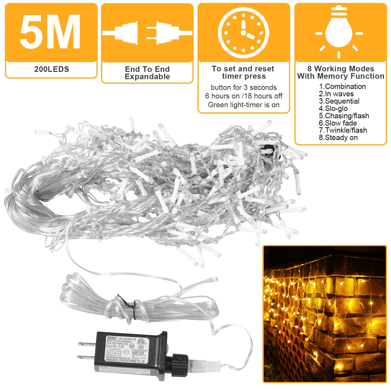 Memory LED Icicle String Lights 5/10/15M Waterproof Outdoor Christmas Fairy Lights 8 Modes Timer Xmas Newyear Decor 31V Plug