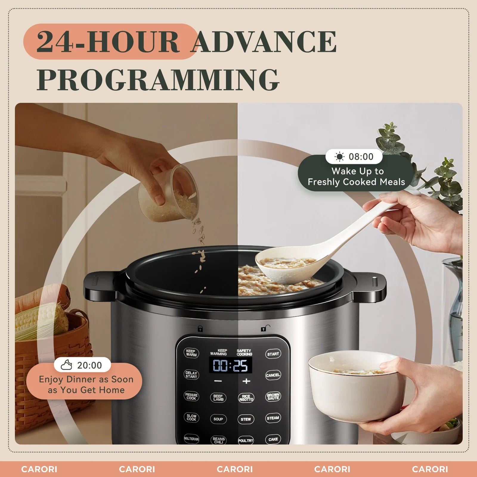 CARORI 12-in-1 Electric Pressure Cooker 6 Quart, Rice Cooker, Steamer, Sauté, Warmer, Includes Free Recipes and Steam Rack - You Offer