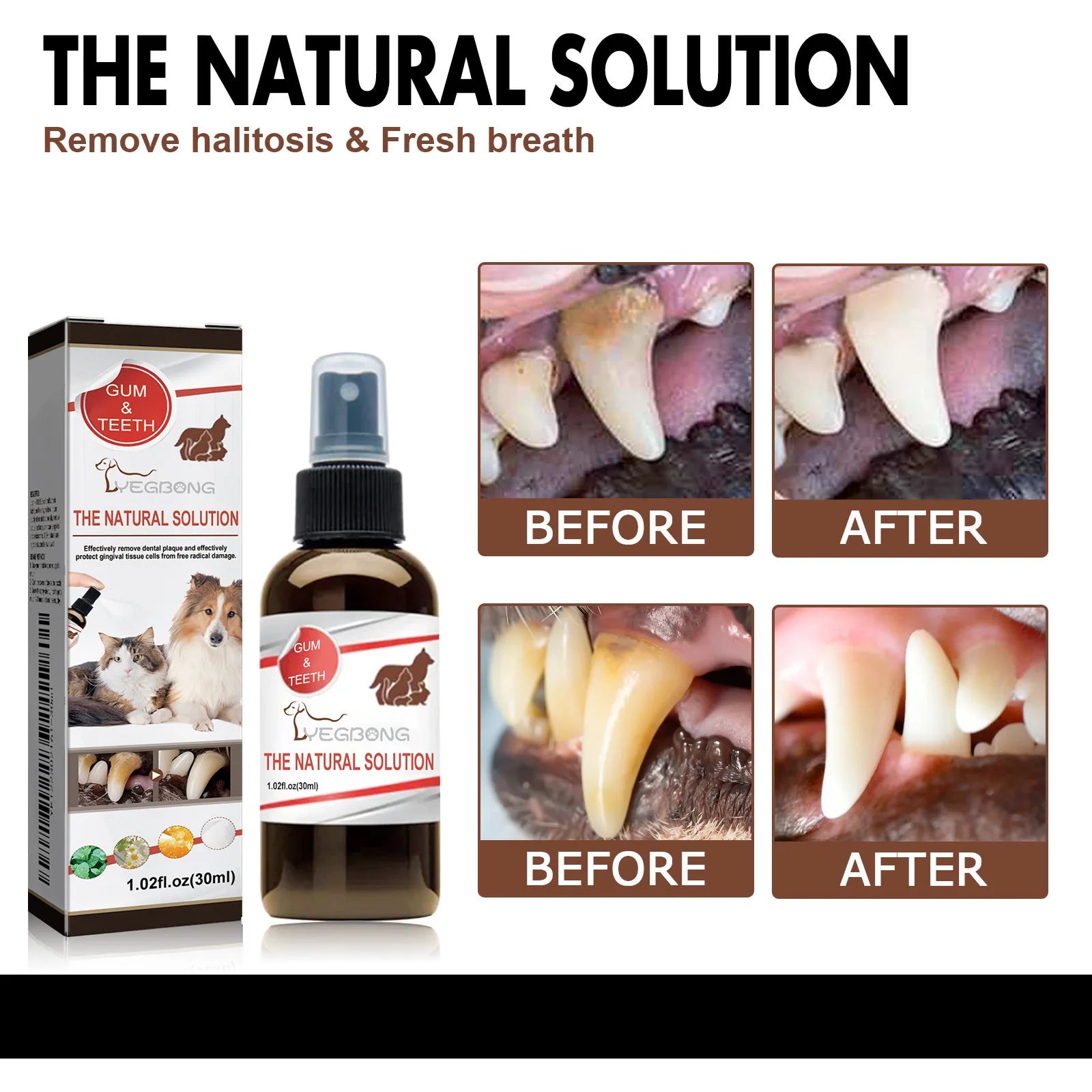 Yegbong Pet Tooth Cleaning Spray Remove Bad Breath Teeth Cleaning Dog Cats Tartar Removal Dental Care Deodorization Oral Spray