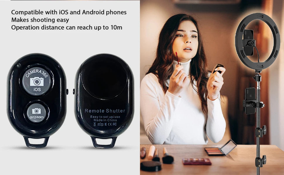 10.2 inch Selfie Ring Light with Tripod Stand & 2 Phone Holders, Dimmable Led Camera Ringlight for Photography/Makeup/Live