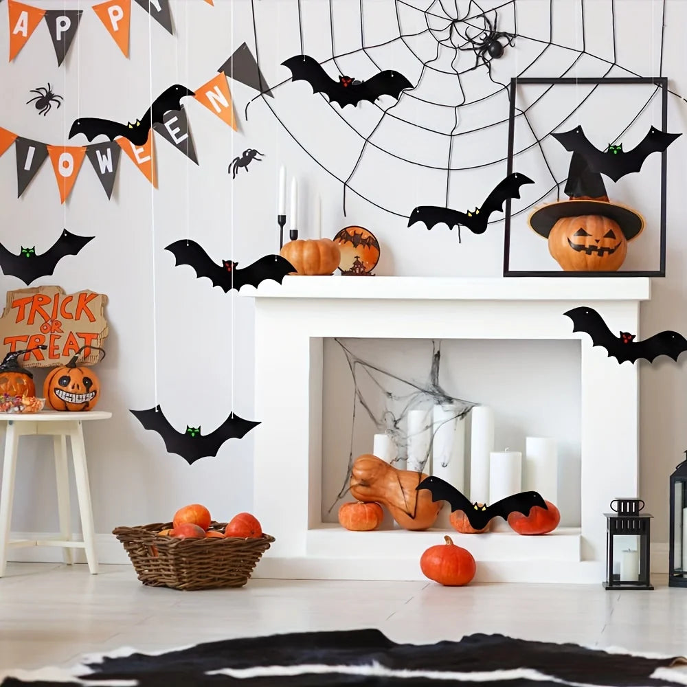12 Pcs Halloween Christmas Party Decorations Flying Bats with Glowing Eyes Outdoor Yard Tree Hanging Wind Chimes Home Decor