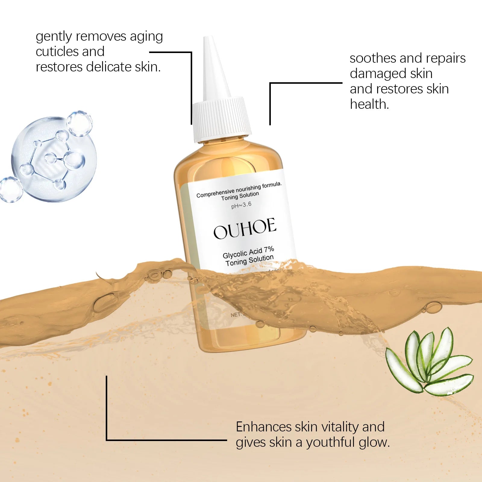 Ouhoe 100ml Glycolic Acid 7% Toning Solution Facial Toner Shrink Pores Repair Facial Oil Control Reduces Pimple Blackheads Toner