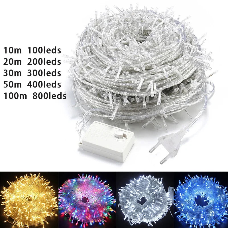 LED Garland String Lights 10m 30m 50m 100m Christmas Tree Wedding Decoration Waterproof Fairy Light Indoor Outdoor 220V EU Lamp