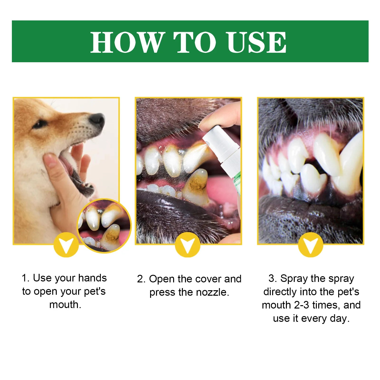 Yegbong 30ml Pet Oral Cleansing Spray Mouth Fresh Dogs Cats Remove Bad Breath Oral Deodorant Teeth Stain Tartar Remover Spray
