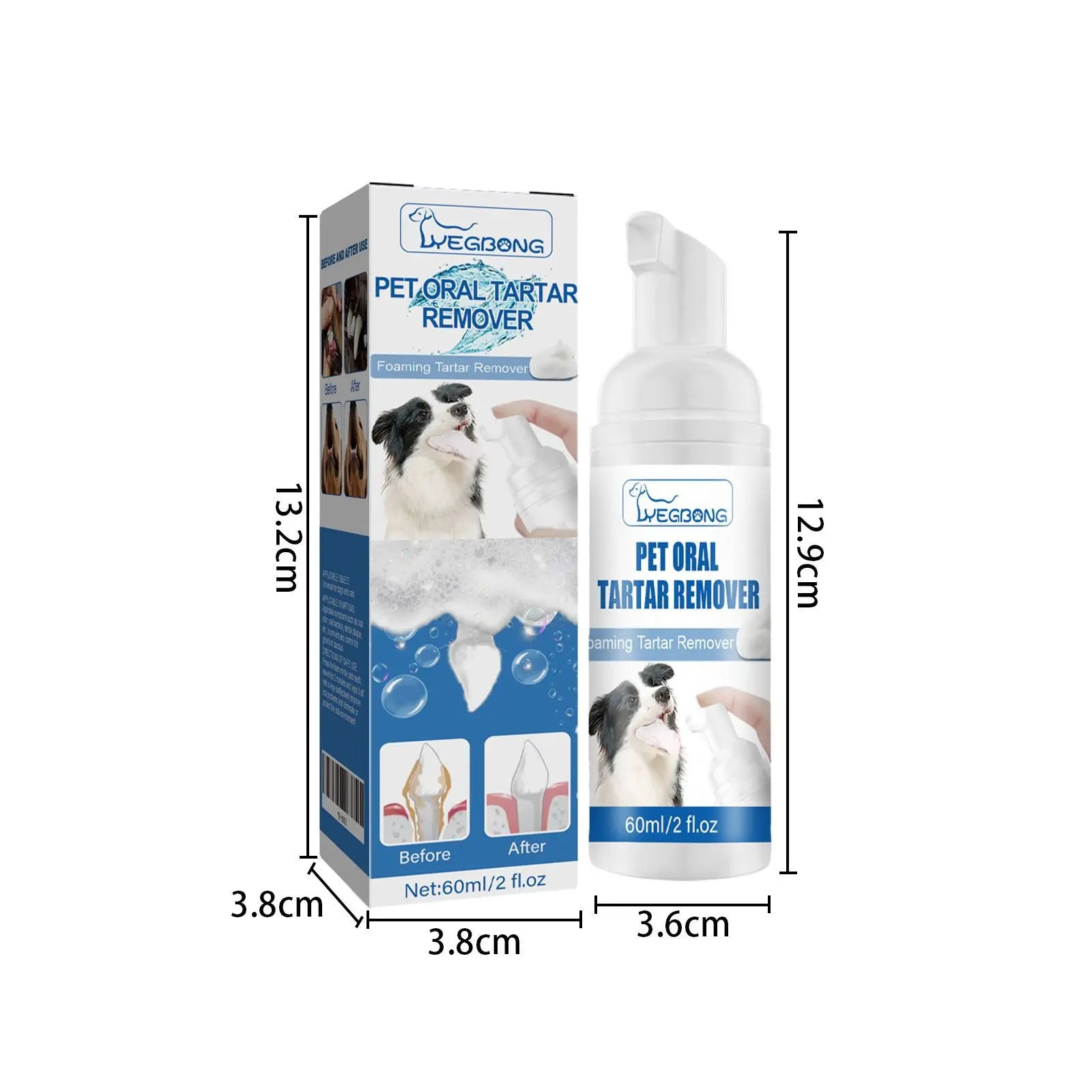 Yegbong 60ml Pet Tartar Removal Foam Cleaner Oral Odor Fresh Deodorant Dogs Cats Dental Calculus Cleaning Teeth Whitening Mousse
