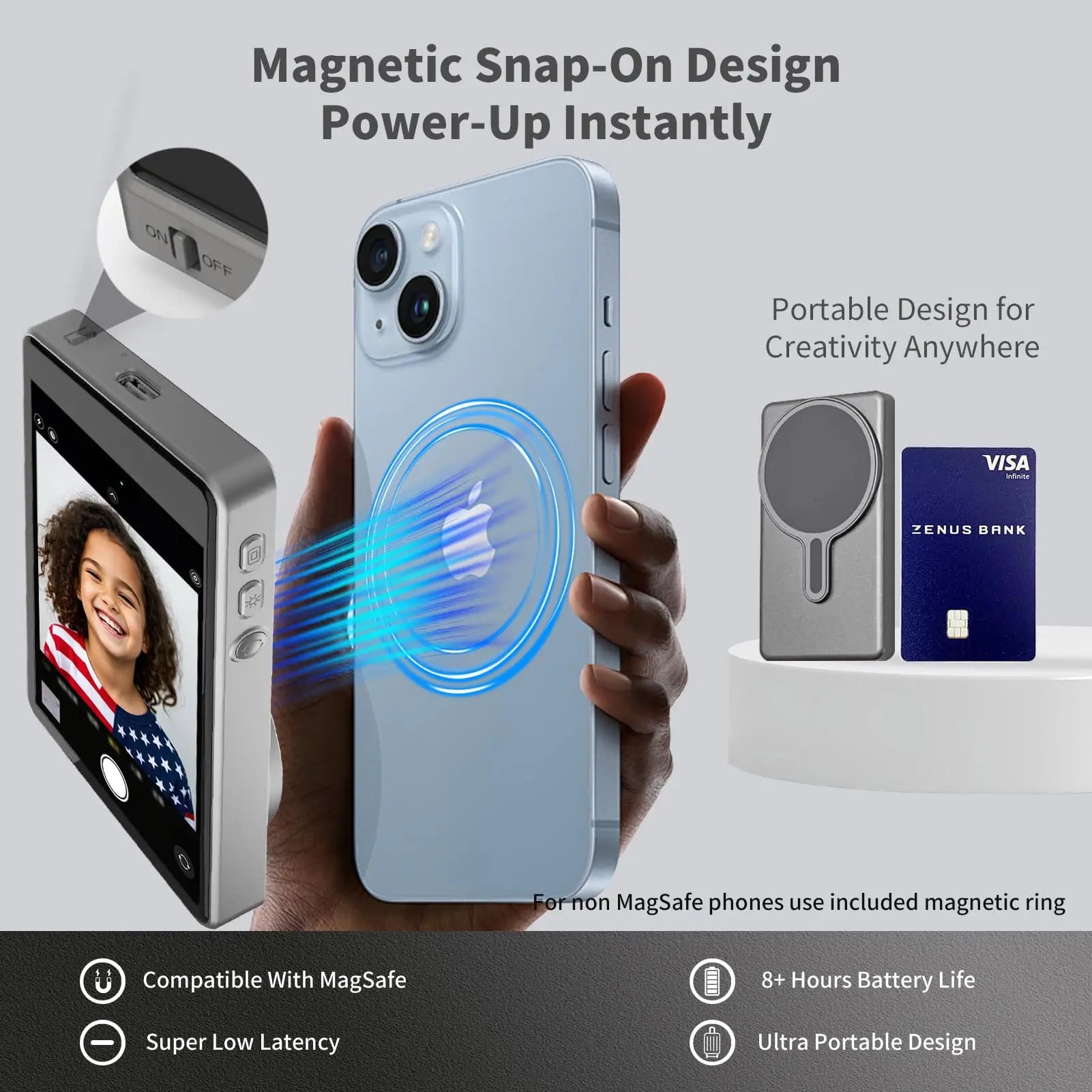 Phone Vlog Selfie Monitor Screen Portable Back Camera Monitor with Magnetic Connection and Remote Control for Selfie Vlog Live