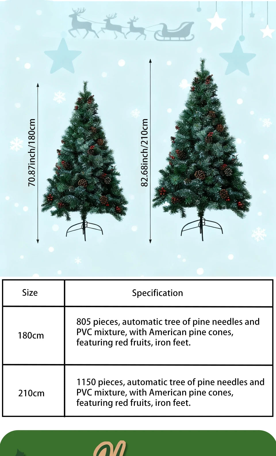 180cm Best artificial christmas trees 6ft Pre-Lit Artificial Spruce Christmas Tree with Large Pinecones, Red Berries