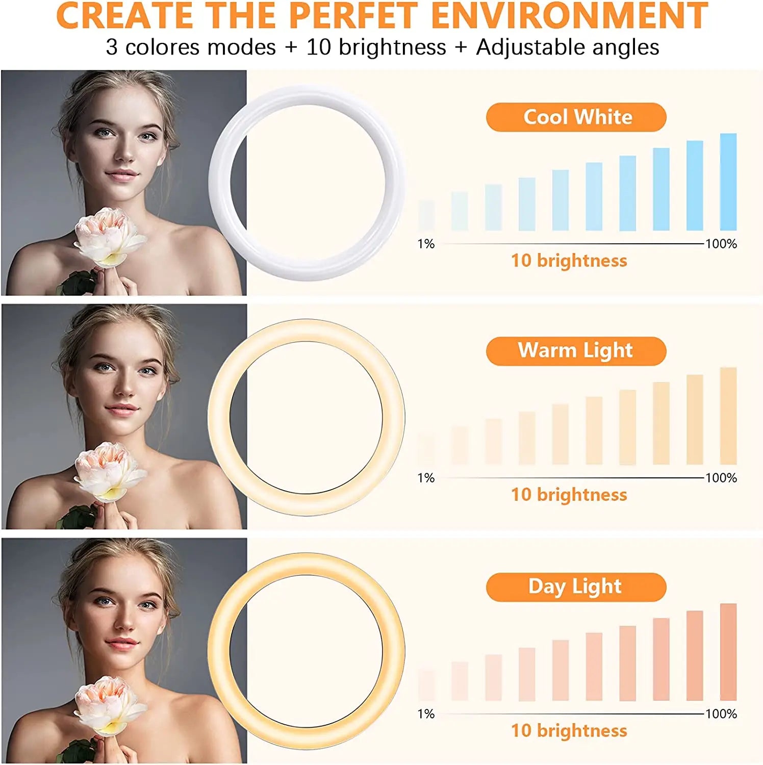 10.2 inch Selfie Ring Light with Tripod Stand & 2 Phone Holders, Dimmable Led Camera Ringlight for Photography/Makeup/Live