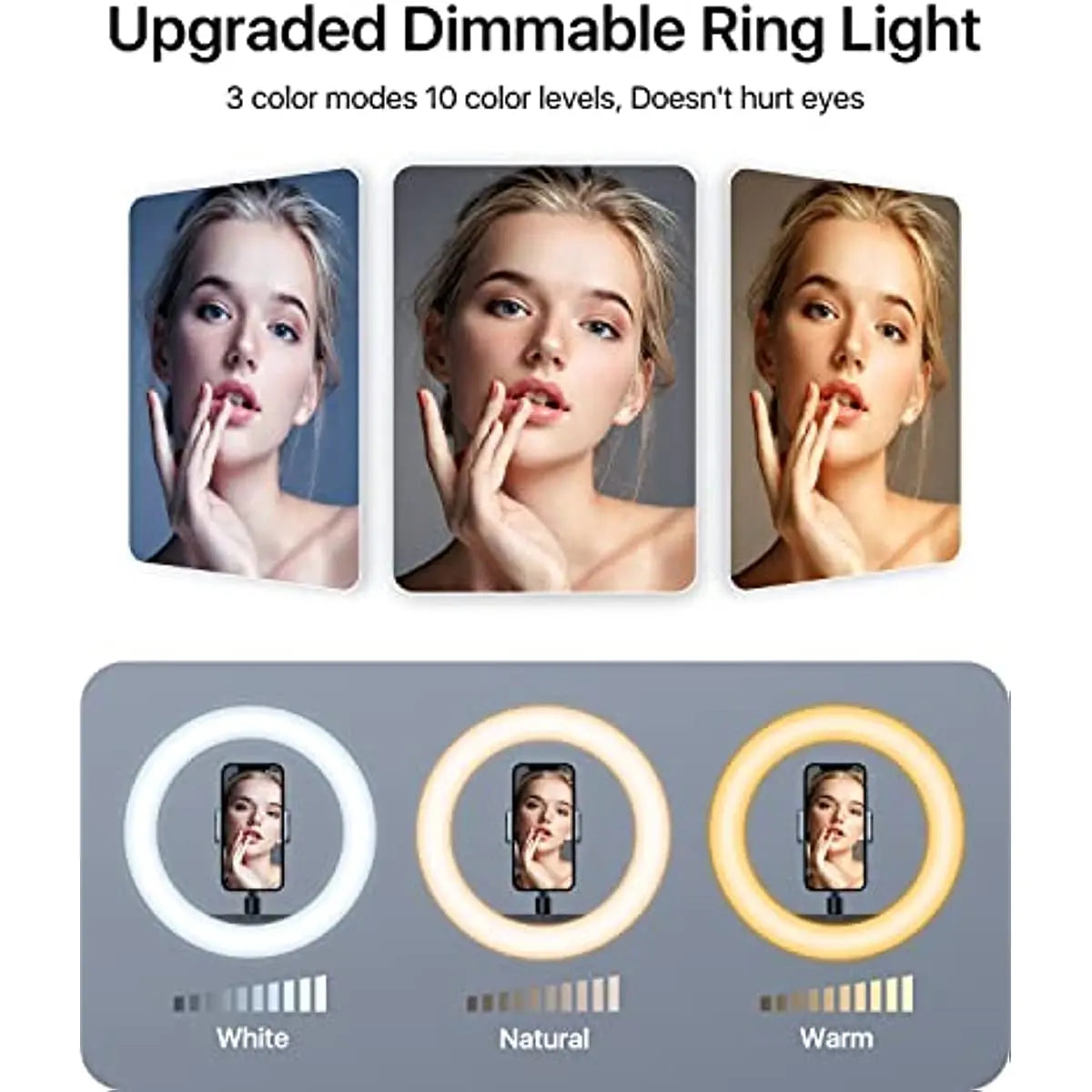 10" Ring Light 63" Tripod Stand,LED Selfie Ring Light & Bluetooth Remote,Extendable Cell Phone Holder for YouTube TikTok Video