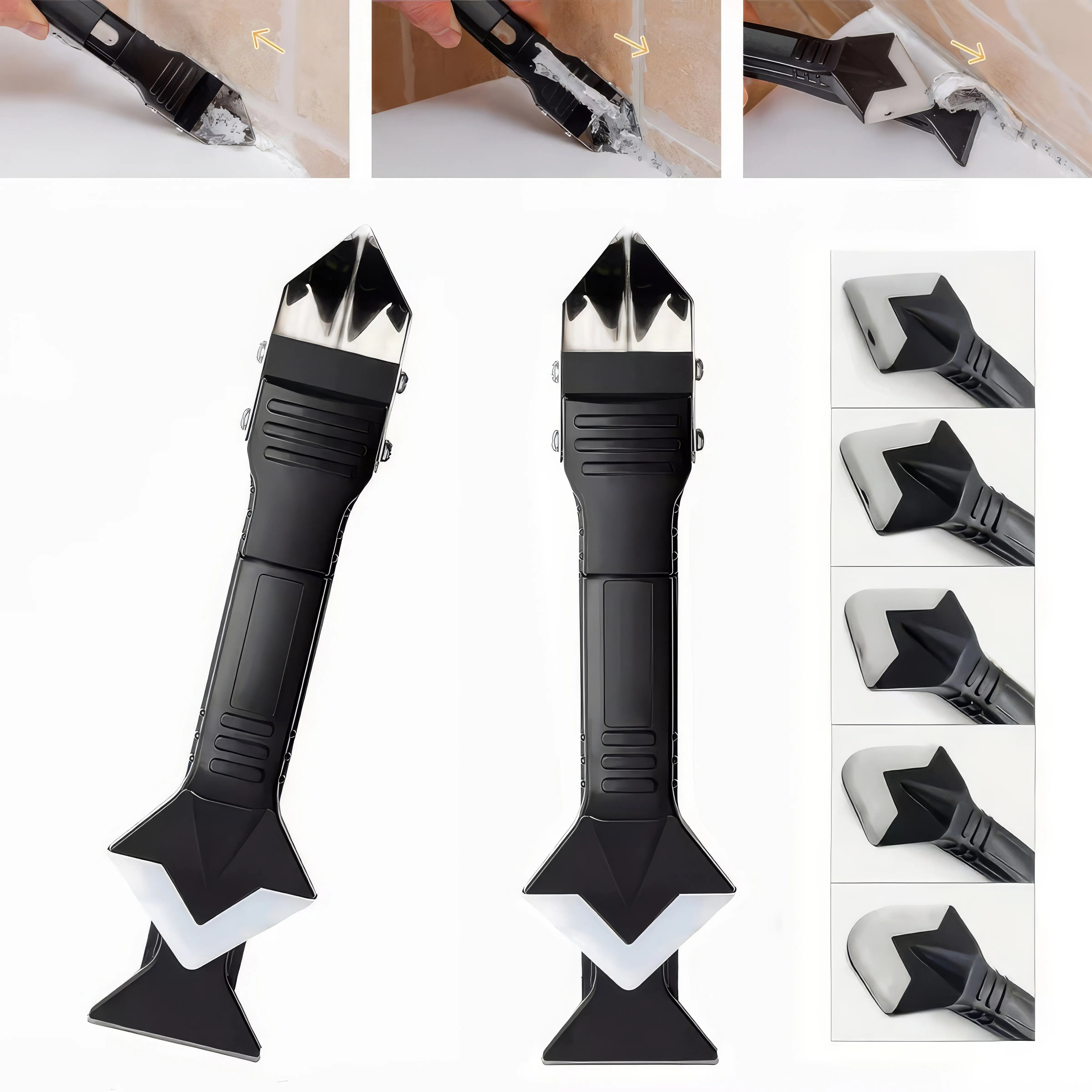 1/2 Piece Five in One Sealant Removal Tool Black, Easy To Grip, Durable Tool, Suitable for Bathroom, Kitchen Floor, Windows