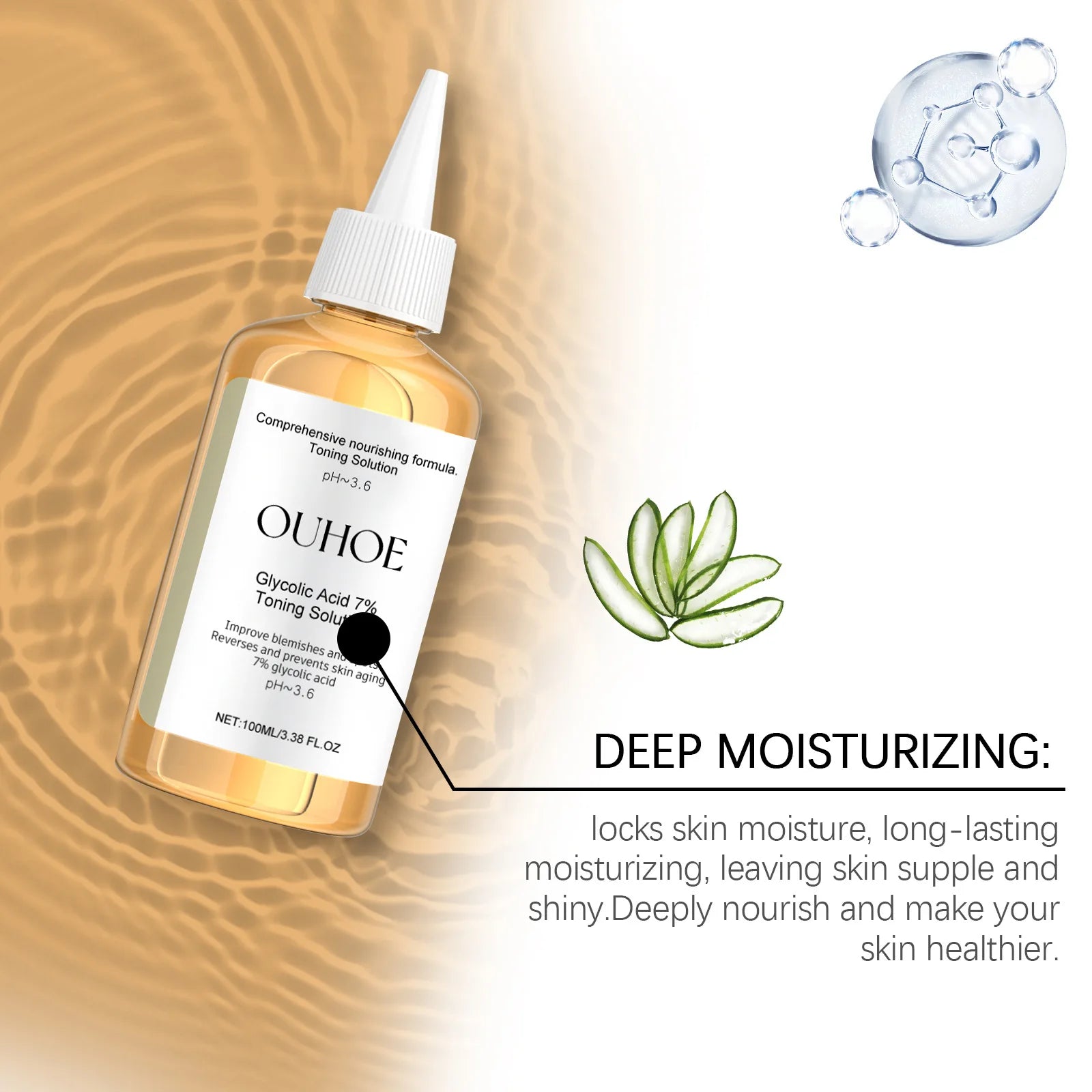 Ouhoe 100ml Glycolic Acid 7% Toning Solution Facial Toner Shrink Pores Repair Facial Oil Control Reduces Pimple Blackheads Toner