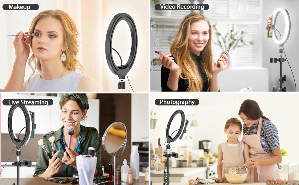 10.2 inch Selfie Ring Light with Tripod Stand & 2 Phone Holders, Dimmable Led Camera Ringlight for Photography/Makeup/Live