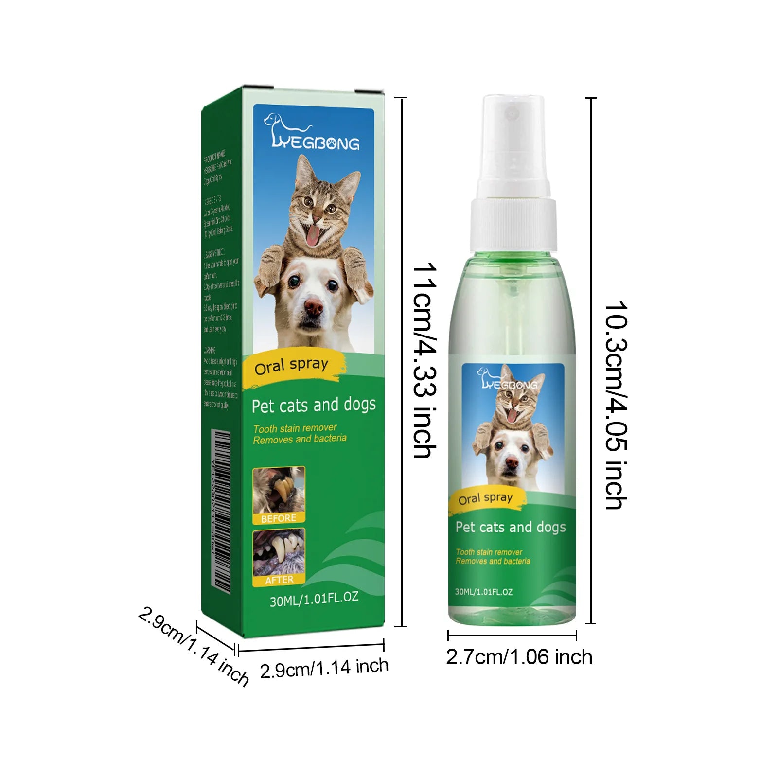 Yegbong 30ml Pet Oral Cleansing Spray Mouth Fresh Dogs Cats Remove Bad Breath Oral Deodorant Teeth Stain Tartar Remover Spray