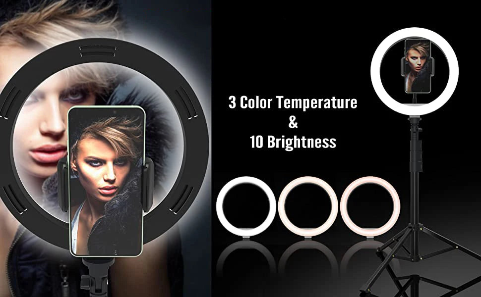 10" Ring Light 63" Tripod Stand,LED Selfie Ring Light & Bluetooth Remote,Extendable Cell Phone Holder for YouTube TikTok Video