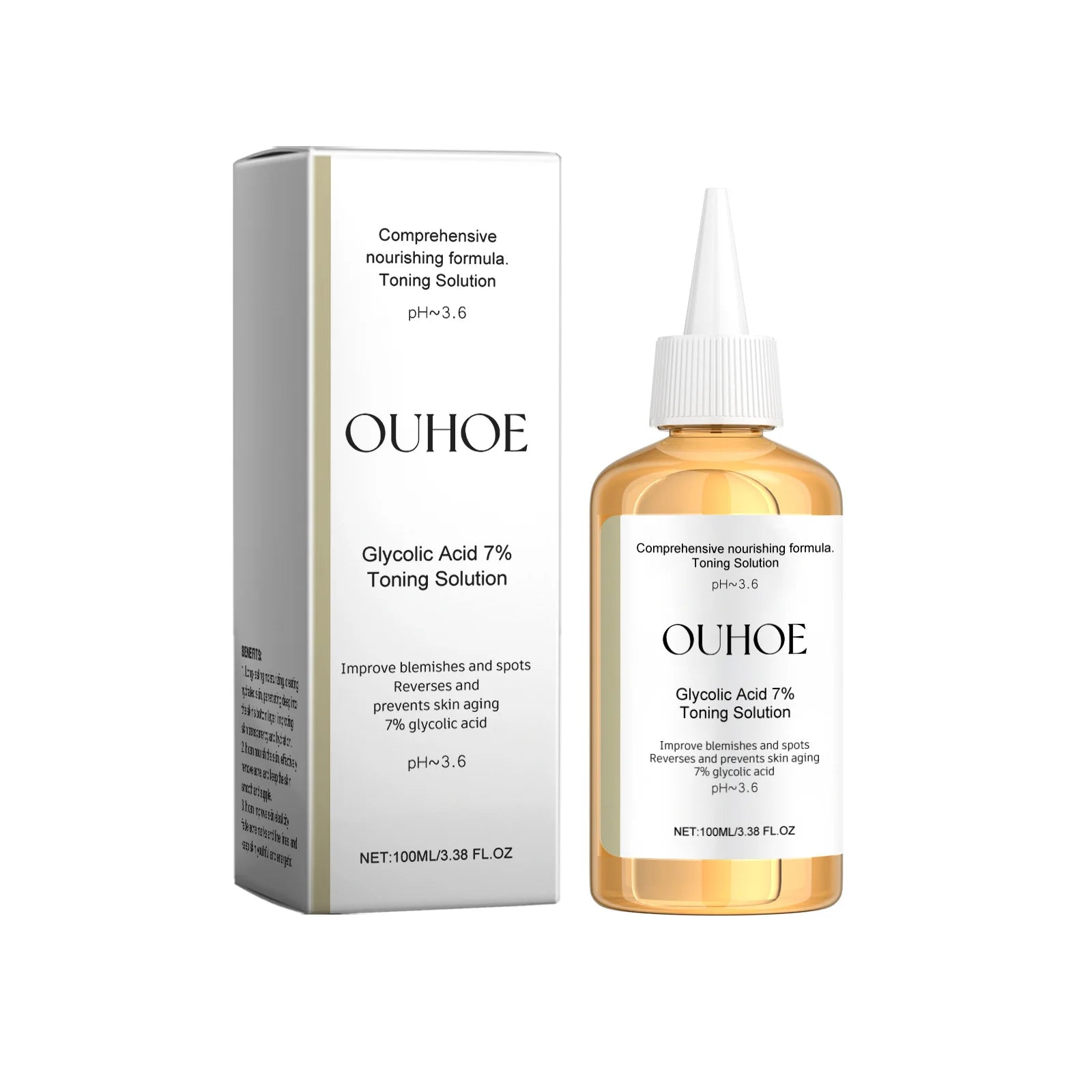 Ouhoe 100ml Glycolic Acid 7% Toning Solution Facial Toner Shrink Pores Repair Facial Oil Control Reduces Pimple Blackheads Toner