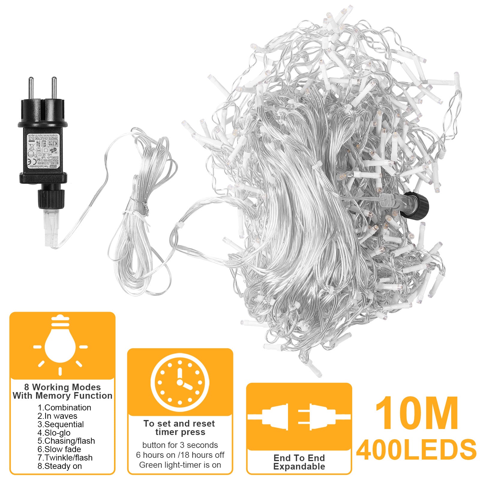 Memory LED Icicle String Lights 5/10/15M Waterproof Outdoor Christmas Fairy Lights 8 Modes Timer Xmas Newyear Decor 31V Plug