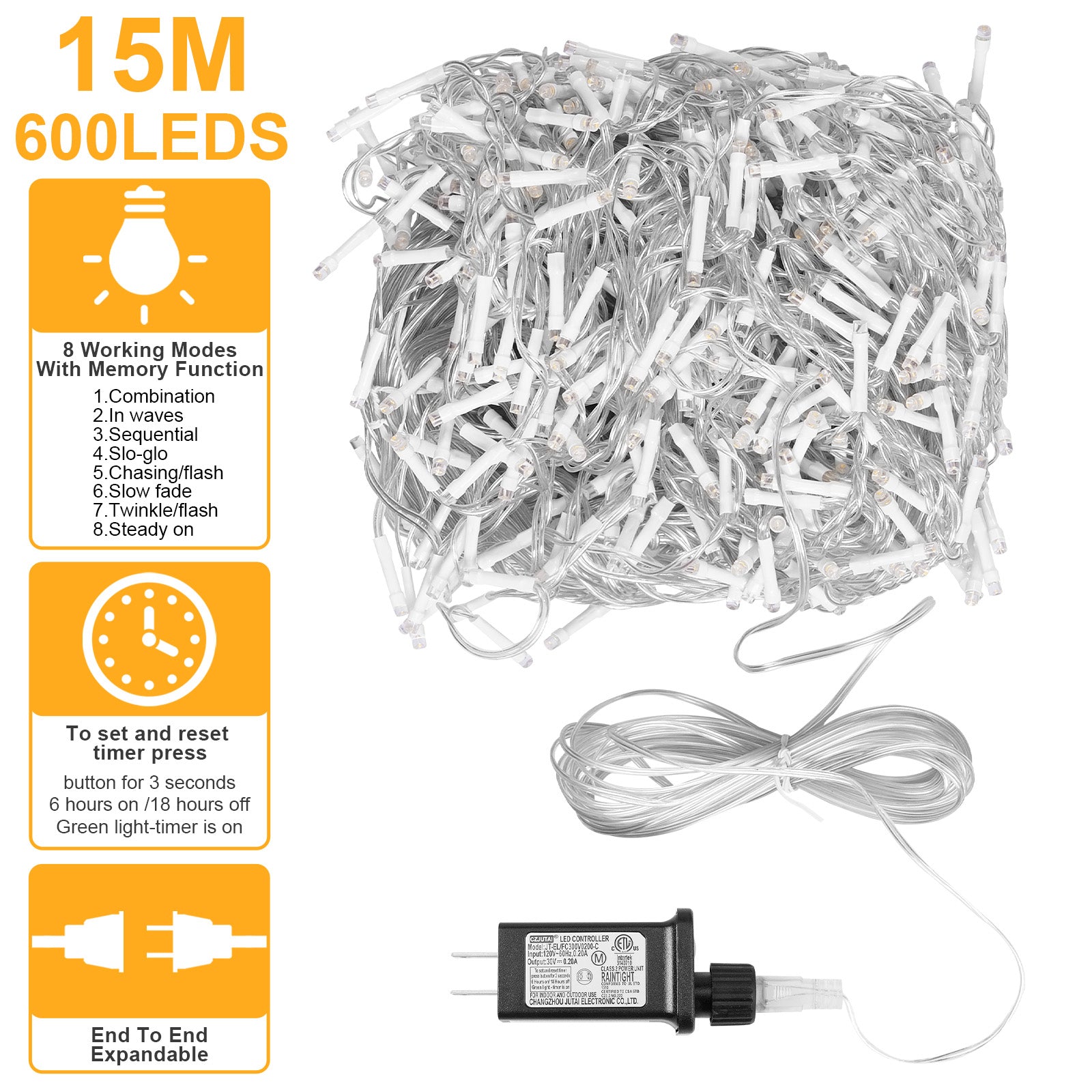 Memory LED Icicle String Lights 5/10/15M Waterproof Outdoor Christmas Fairy Lights 8 Modes Timer Xmas Newyear Decor 31V Plug