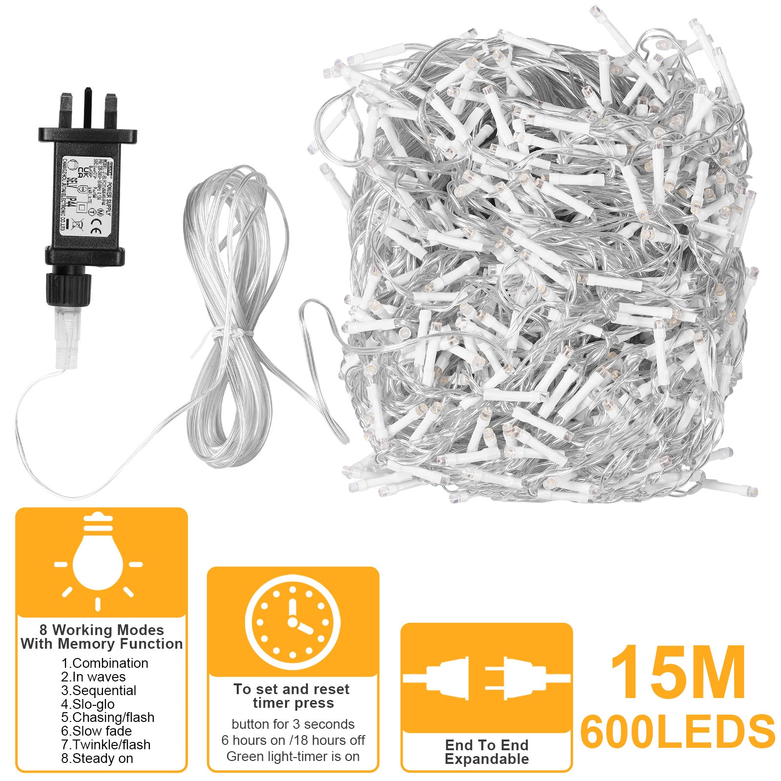 Memory LED Icicle String Lights 5/10/15M Waterproof Outdoor Christmas Fairy Lights 8 Modes Timer Xmas Newyear Decor 31V Plug