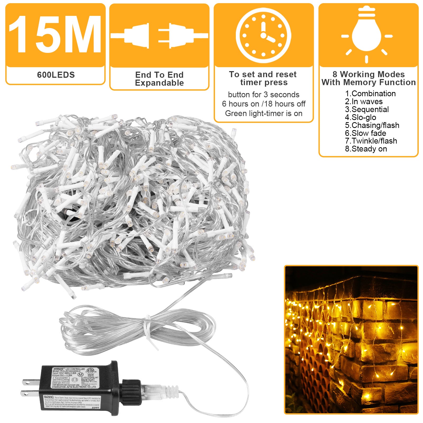 Memory LED Icicle String Lights 5/10/15M Waterproof Outdoor Christmas Fairy Lights 8 Modes Timer Xmas Newyear Decor 31V Plug
