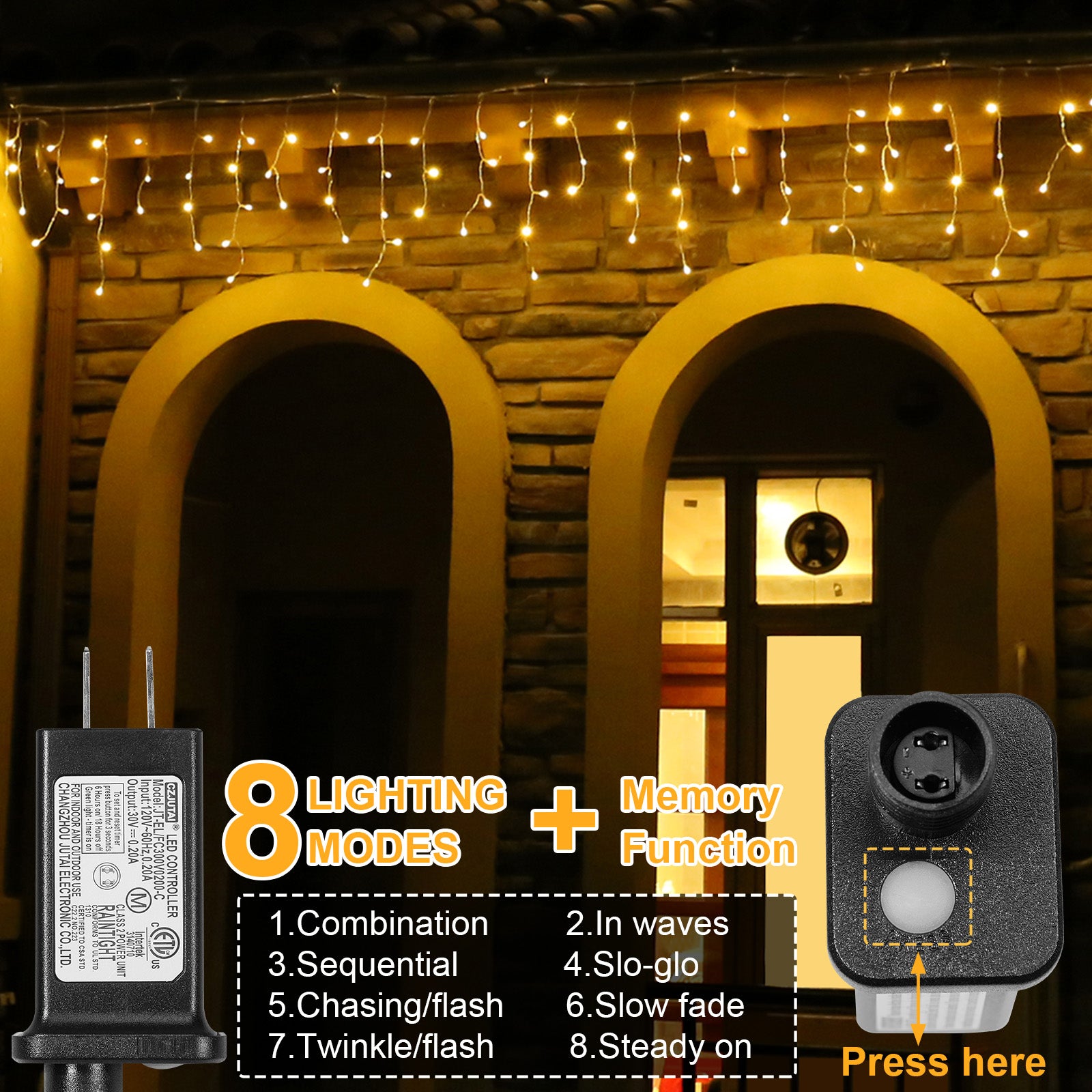 Memory LED Icicle String Lights 5/10/15M Waterproof Outdoor Christmas Fairy Lights 8 Modes Timer Xmas Newyear Decor 31V Plug
