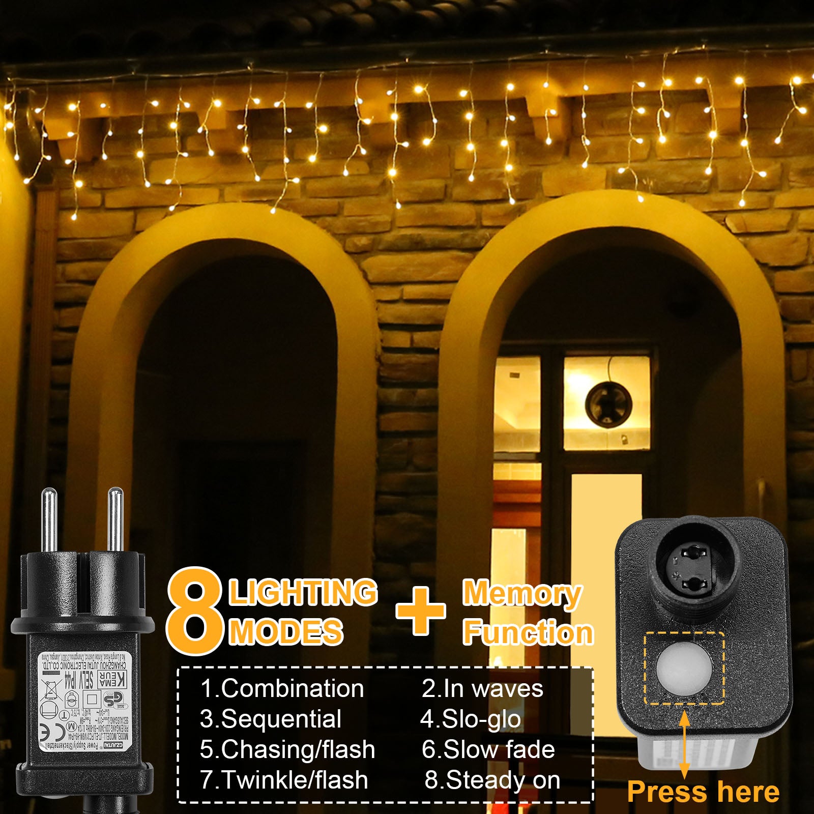 Memory LED Icicle String Lights 5/10/15M Waterproof Outdoor Christmas Fairy Lights 8 Modes Timer Xmas Newyear Decor 31V Plug