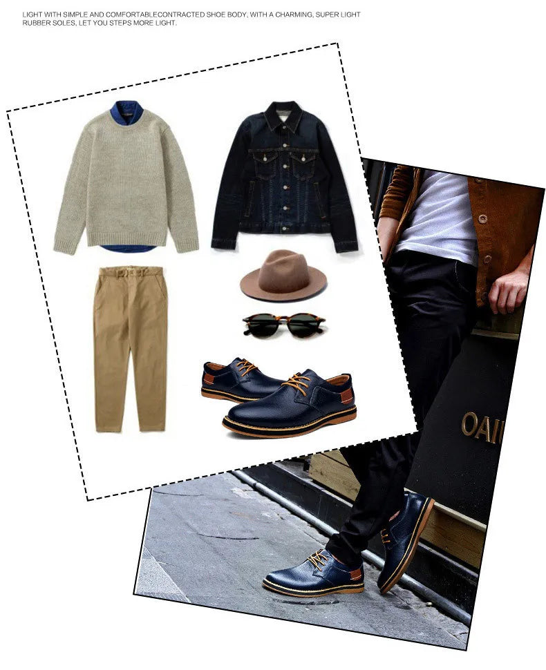 New Spring Autumn Fashion Men Shoes Men Leather Oxfords Shoes Casual Lace-up Formal Business Wedding Dress Shoes Big Size 38-48