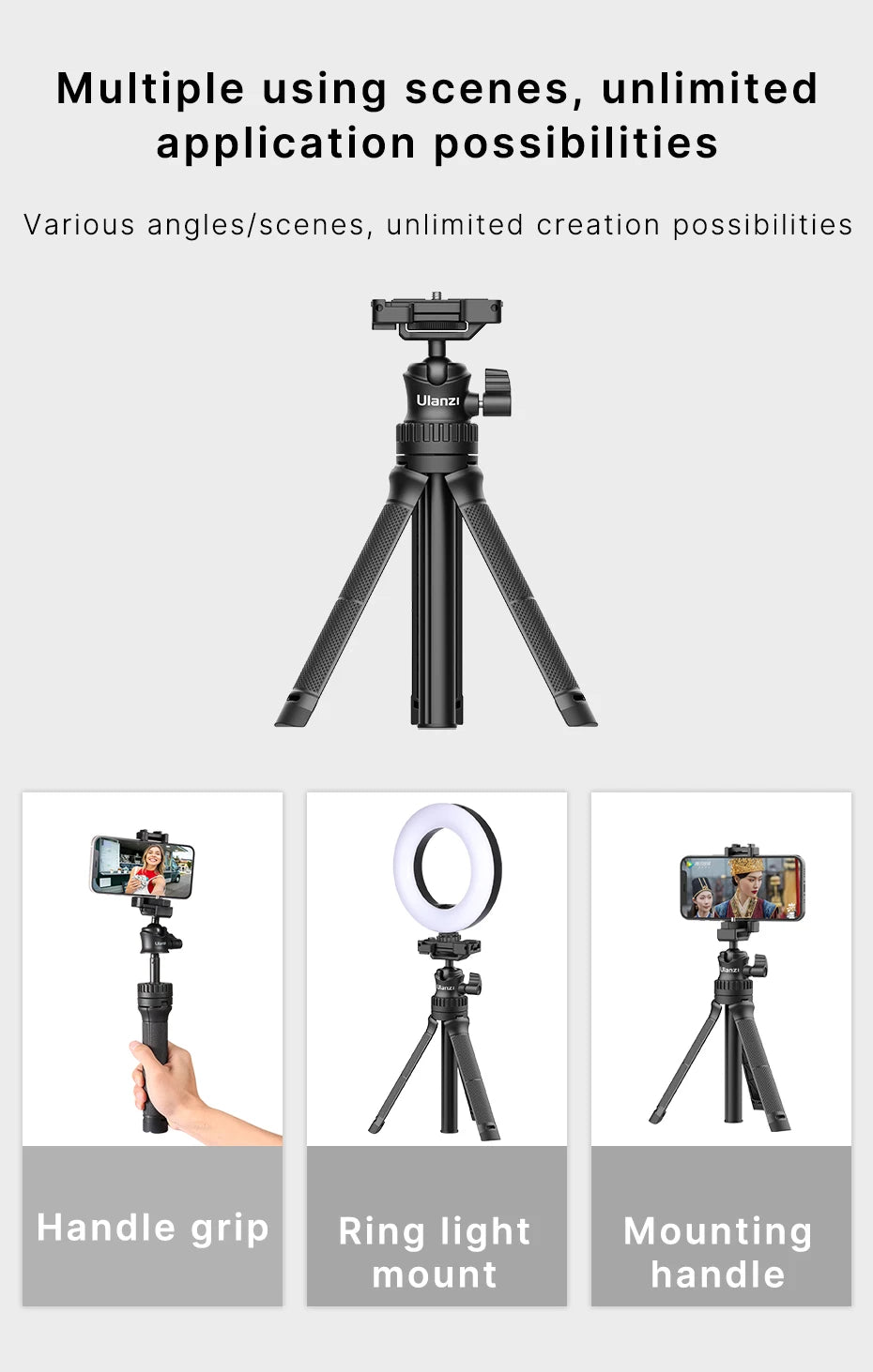 Ulanzi MT-34 81.5CM Extendable Tripod for Phone Camera DSLR 2in1 Tripod Selfie Stick With Phone Holder Ballhead 1/4'' Port
