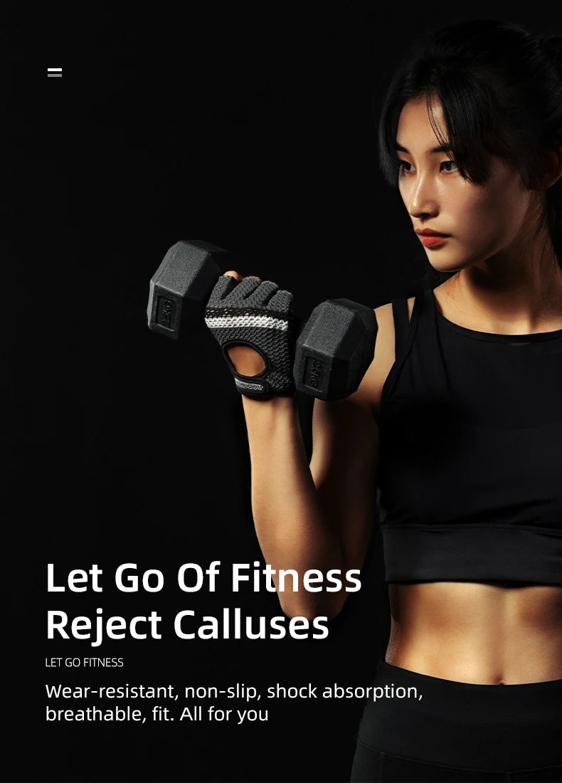 ROCKBROS Breathable Fitness Gloves Silicone Palm Hollow Back Gym Gloves Weightlifting Workout Dumbbell Bodybuilding Gloves