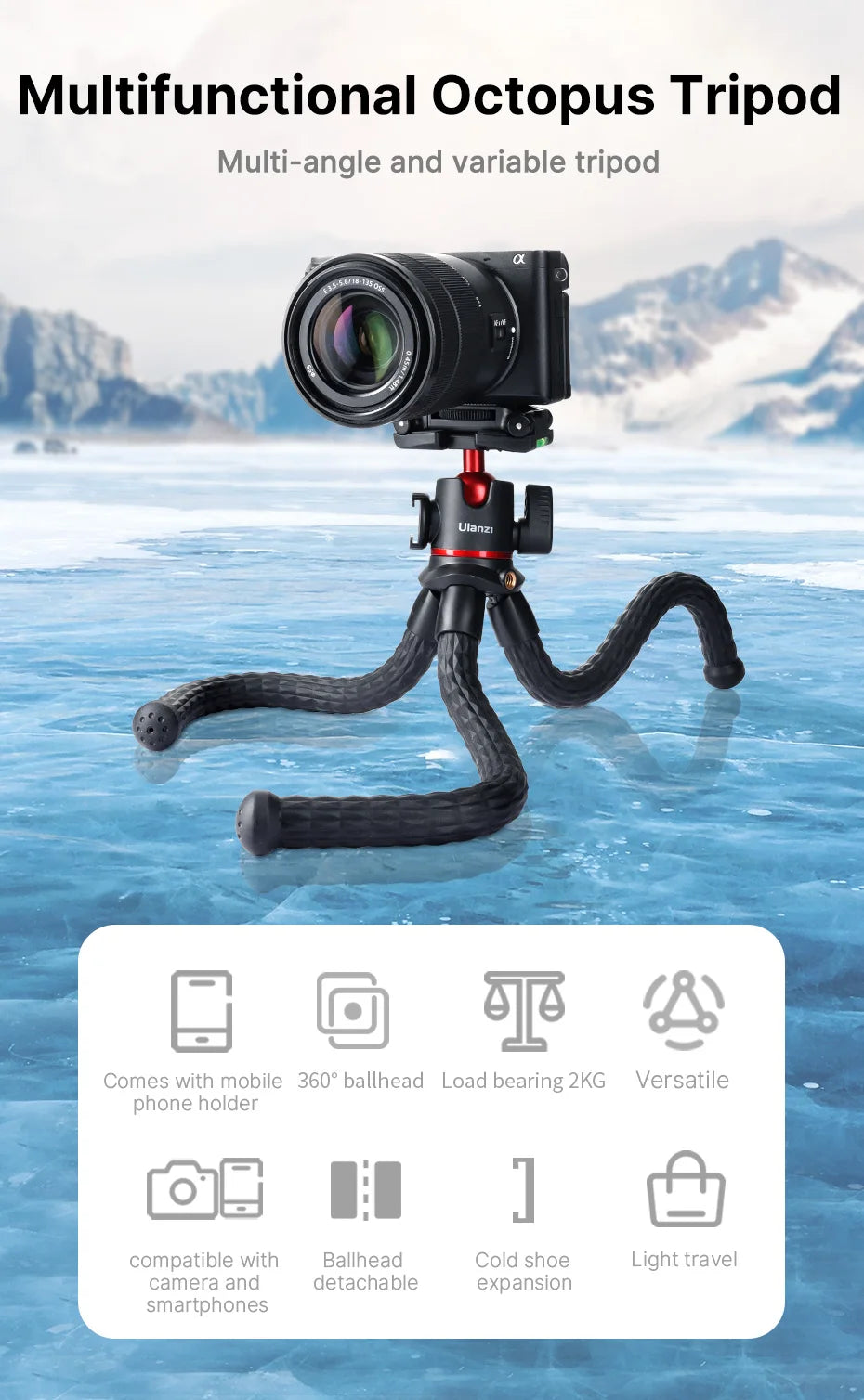 Ulanzi MT-33 Flexible Octopus Tripod for Phone Camera DSLR 2in1 Design Tripod With Phone Holder Side Cold Shoe 1/4'' Screw
