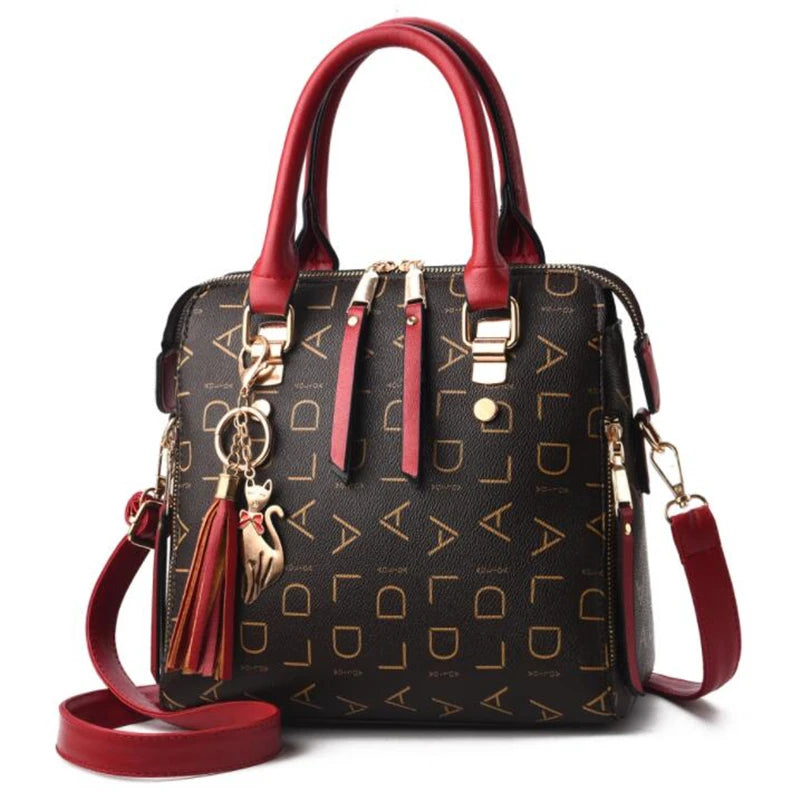 Fashion English Letter Handbag Women PU Leather Tassel Top-handle Bag Luxury Shoulder Bag Large Capacity Lady Tote Design Purse - You Offer