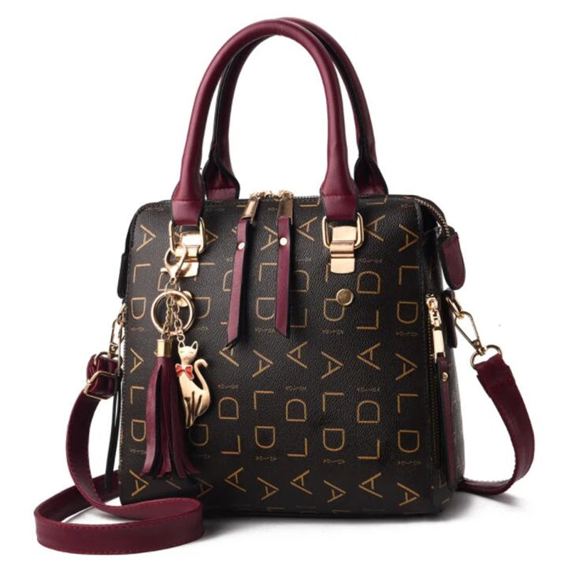 Fashion English Letter Handbag Women PU Leather Tassel Top-handle Bag Luxury Shoulder Bag Large Capacity Lady Tote Design Purse - You Offer