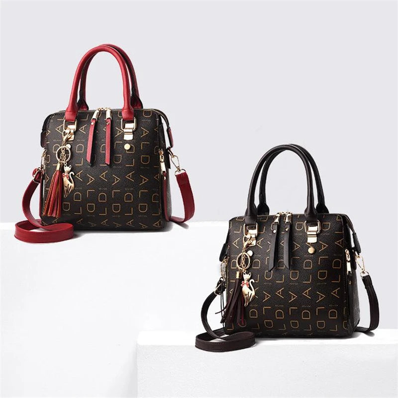 Fashion English Letter Handbag Women PU Leather Tassel Top-handle Bag Luxury Shoulder Bag Large Capacity Lady Tote Design Purse - You Offer