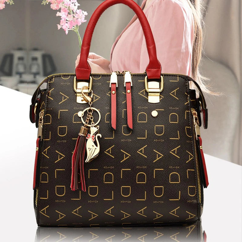 Fashion English Letter Handbag Women PU Leather Tassel Top-handle Bag Luxury Shoulder Bag Large Capacity Lady Tote Design Purse - You Offer