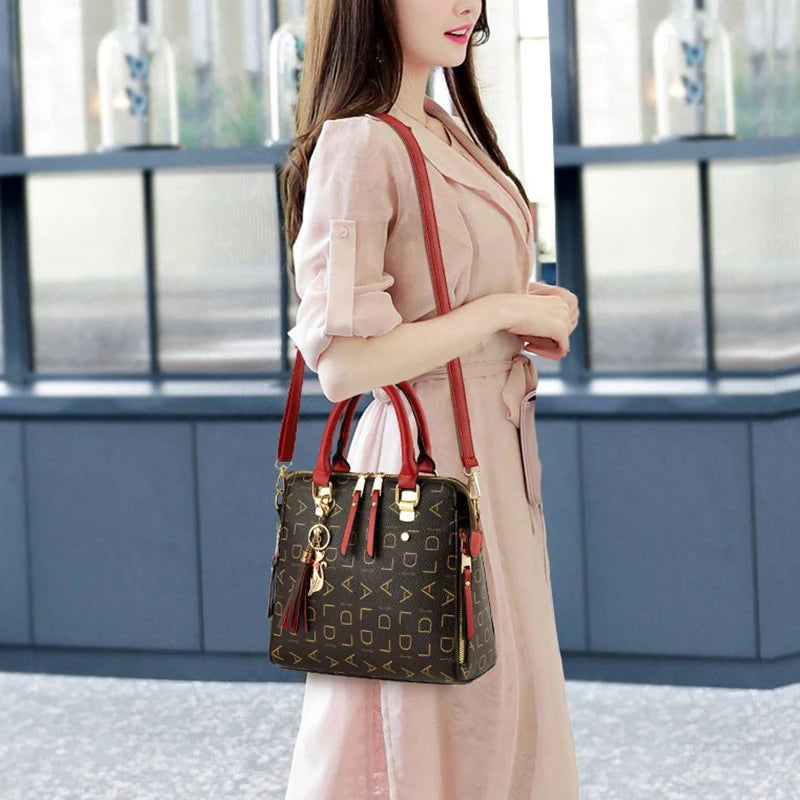 Fashion English Letter Handbag Women PU Leather Tassel Top-handle Bag Luxury Shoulder Bag Large Capacity Lady Tote Design Purse - You Offer