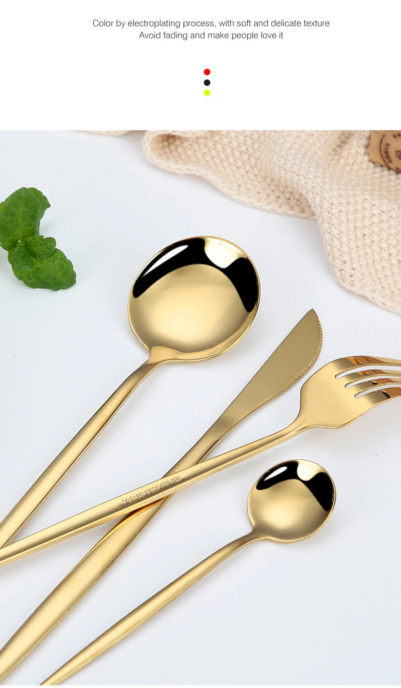 24Pcs Stainless Steel Dinnerware Set Black Gold Cutlery Spoon Fork Knife Western Cutleri Silverware tableware Set Supplies