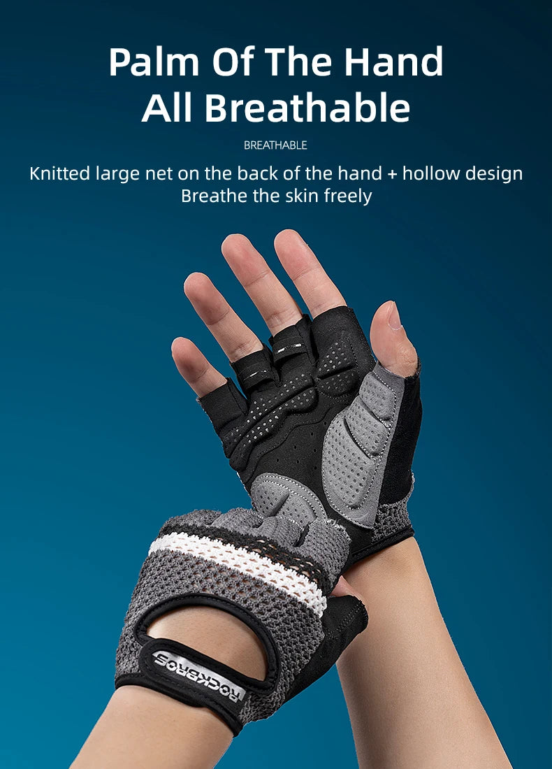 ROCKBROS Breathable Fitness Gloves Silicone Palm Hollow Back Gym Gloves Weightlifting Workout Dumbbell Bodybuilding Gloves