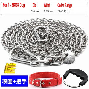 HQ LC02 100% Stainless Steel 304 Seamless No Knot Jack Link Chain Pet Dog Leash Small Large Dogs Lead Leash with Collar Handle