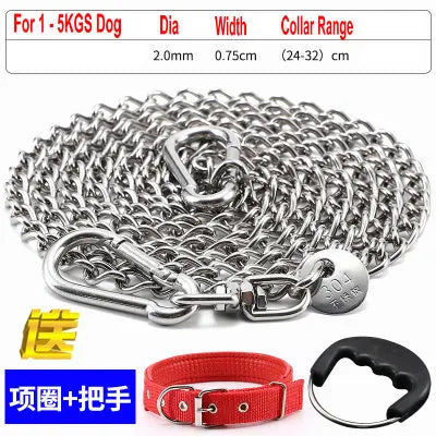 HQ LC02 100% Stainless Steel 304 Seamless No Knot Jack Link Chain Pet Dog Leash Small Large Dogs Lead Leash with Collar Handle